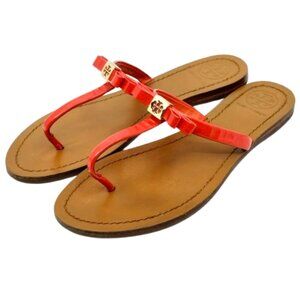 TORY BURCH~Leighanne Bow~POPPY RED LEATHER THONG SANDAL FLIP FLOP SHOES Size 8